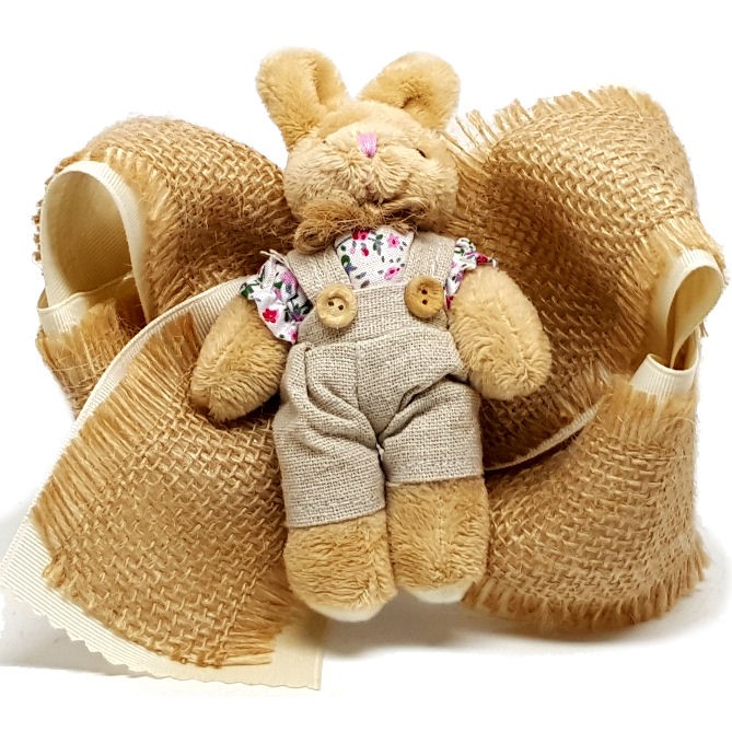 Big Plush Bunny - Double Ribbon Beige