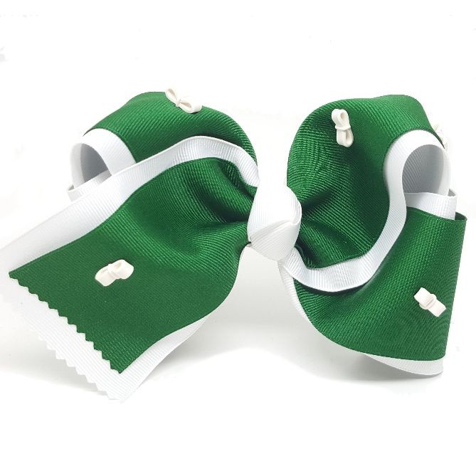 Minis Bow - White / Forrest Green